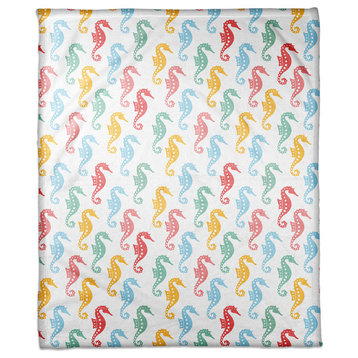 Colorful Seahorses 50x60 Coral Fleece Blanket