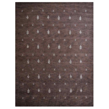 Hand Knotted Loom Wool Area Rug Contemporary Brown White, [Rectangle] 8'x10'