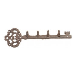Import Wholesales - Cast Iron Wall Hook Rack, Antique Skeleton Key Style, 4 Hooks, 12.25" Long - Decorative Objects And Figurines