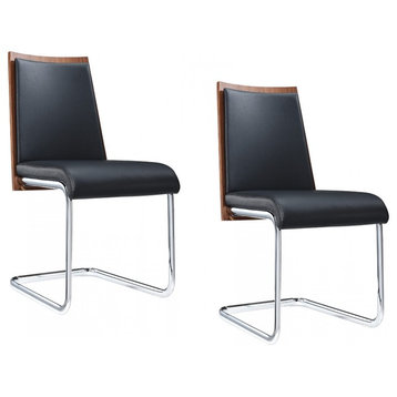 Modrest Morgan Modern Dining Chairs, Set of 2, Black, Chrome, Walnut