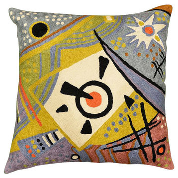 Kandinsky Cushion Cover Cosmic Decorative Hand Embroidered Wool 18x18"
