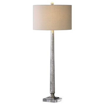 Ribbed Silver Mercury Glass Nickel Classic Finished Table Lamp, SIlver Tapered