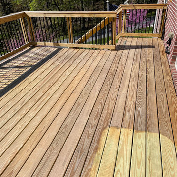 Deck stain and gutters power wash