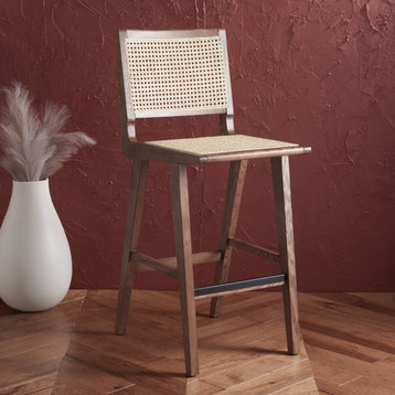 Safavieh Couture Hattie French Cane Barstool, Walnut/Natural