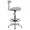 MFO Vibrant Silver and Chrome Drafting Stool with Tractor Seat