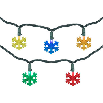 10-Count Multi-Color LED Snowflake Christmas Light Set, 4ft Green Wire
