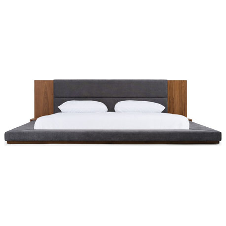 Nova Domus Jagger Dark Gray and Walnut Bed, Walnut/Charcoal, Eastern King