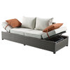 ACME Salena Patio Sofa and Ottoman with 2 Pillows, Beige Fabric and Gray Wicker