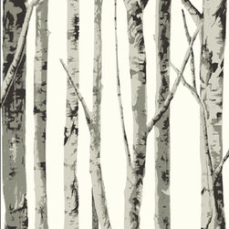 White Contemporary Birch Tree Wallpaper - Wallpaper