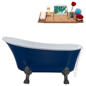 55" Streamline N369BGM-WH Clawfoot Tub and Tray With External Drain