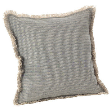 Canberra Collection Fringed Pinstriped Cotton Throw Pillow, Blue Gray