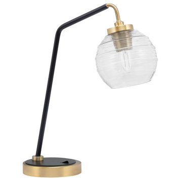1-Light Desk Lamp, Matte Black/New Age Brass Finish, 6" Clear Ribbed Glass