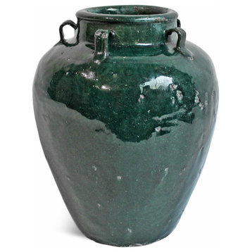 Consigned Antique Jade Green Ceramic Jar