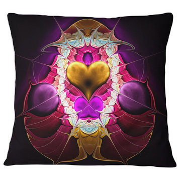 Large Pink Symmetrical Fractal Heart Abstract Throw Pillow, 18"x18"