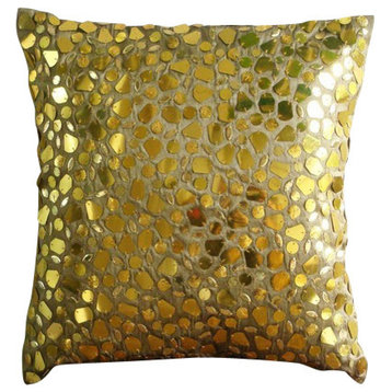 Mosaic Gold Cushion Covers, Art Silk 16"x16" Pillow Case, the Gold Mosiac