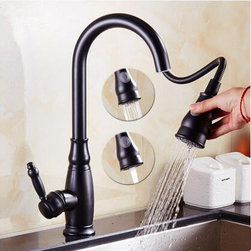 Antique Black Bronze Brass Changing Outlet Pull Out Mixer Water Kitchen Faucet T - Kitchen Faucets