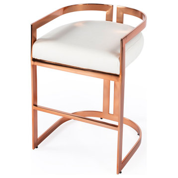Clarence Rose Gold & White Faux Leather Counter Stool (5377422)