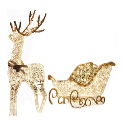 Home Accents Holiday 60in Reindeer with 42in Sleigh - Holiday Lighting