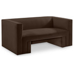 Meridian Furniture - Henson Velvet Upholstered Loveseat, Brown - Spice up your living room or den with this Henson velvet loveseat. This handsome loveseat has a boxy design that suits any contemporary room with ease. It's covered in rich brown velvet that's luxuriously soft to the touch and against the body, making it everyone's favorite seat. The solid wood frame of this modern sofa adds durability, resilience, and long-lasting enjoyment to this loveseat, making it look right at home in your up-to-the-minute space.