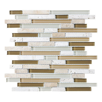 Bliss Bamboo Stone and Glass Linear Mosaic Tile, 12"x12" Sheet