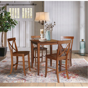30" x 30" Counter Height Dining Table with 4 X-Back Stools, 24" Seat Height