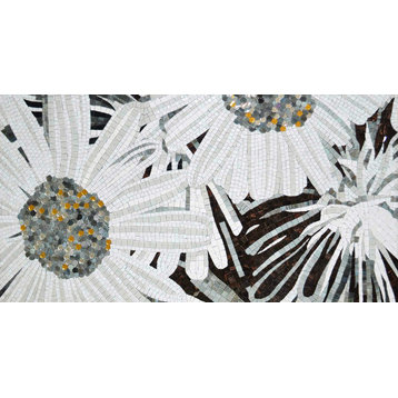"White Daisies" Glass Mosaic Art, 80"x40"