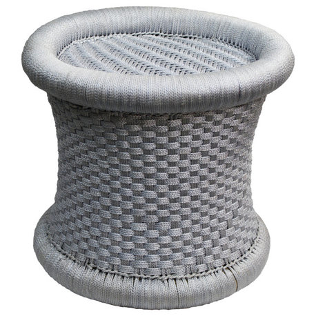 Natural Geo Moray Handwoven Nylon Decorative Accent Stool - Gray