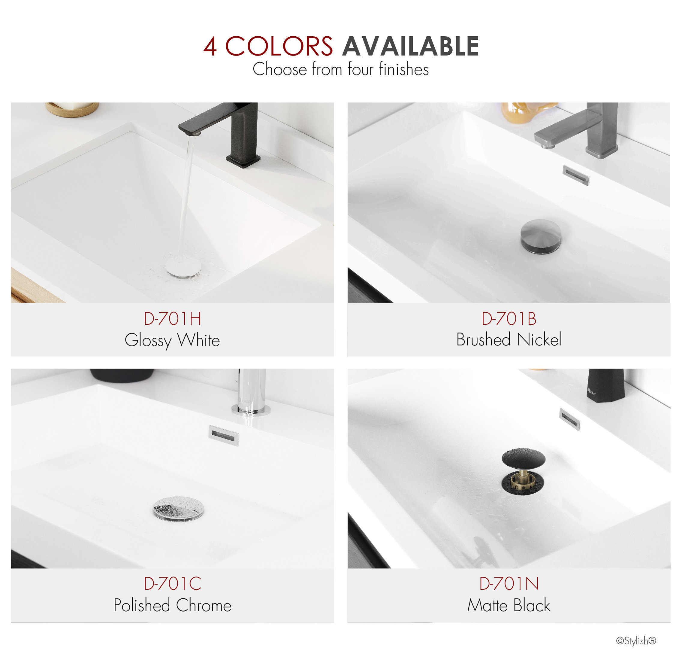 STYLISH Undermount Sink Pop-Up Drain with white ceramic cap with overflow