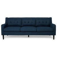 Marco Tufted Fabric 3 Seater Sofa, Navy Blue/Espresso
