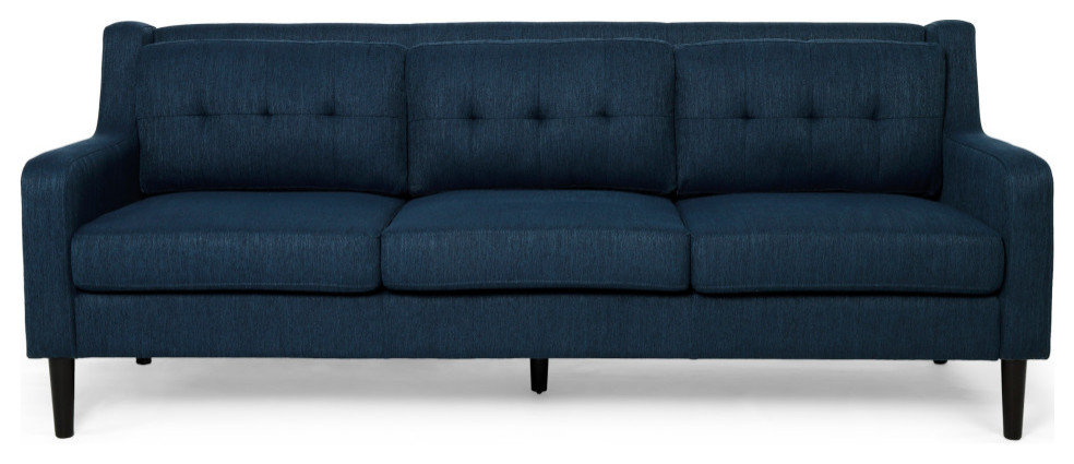 Marco Tufted Fabric 3 Seater Sofa, Navy Blue/Espresso