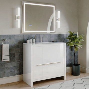 Esconde Bath Vanity, High Gloss White, 36", Single Sink, Freestanding