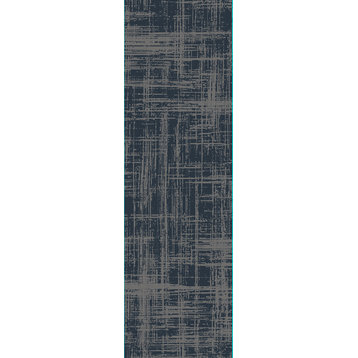 Dynamic Rugs Unique 4050 Contemporary Rug, Grey Navy, 2'2"x7'7" Runner