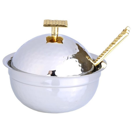 Classic Touch Stainless Steel Honey Dish With Mosaic Handle