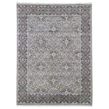 Textured Wool and Silk Mughal Inspired Medallions Design Hand Made Rug, 9'x12'2"