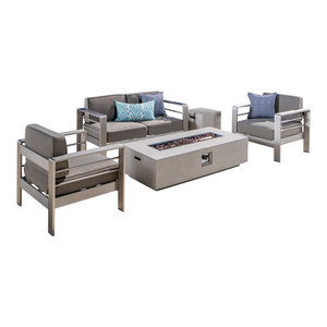 Coral Bay Outdoor Khaki 5 Piece Chat Set and Fire Table