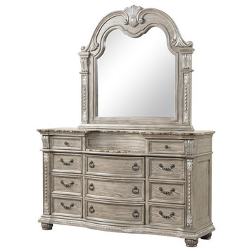 Lucca Gray 11-Drawer 68" W Dresser With Marble Top