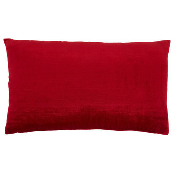Beaded Pillow Cover With Joy Design, 12"x20", Red
