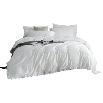 DM807Q | Queen Size 6 piece Duvet Cover Set Ruffled Bedding 100% Cotton