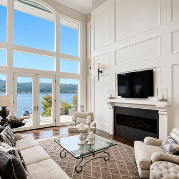 Floor-to-Ceiling Custom Wall Paneling & Fireplace - Sammamish Waterfron