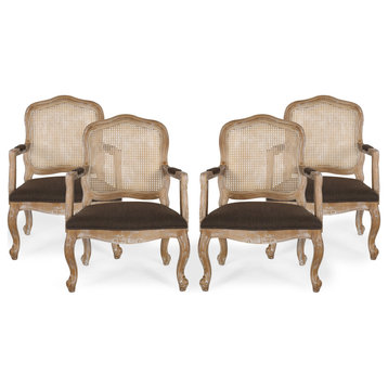 Biorn French Country Upholstered Dining Armchair, Brown + Natural, Set of 4