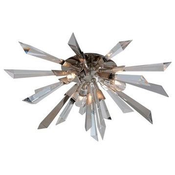 Inertia Flush-Mount, Silver Leaf Finish, Crystal and Polished Stainless Prisms