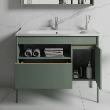 800mm Green Bathroom Vanity Freestanding Integral Ceramic Basin with Door & Draw