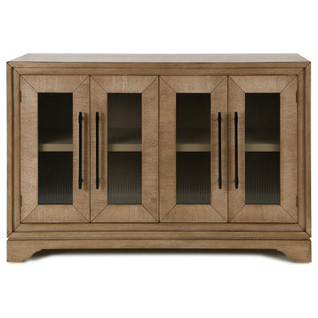 Weston Large Cabinet Wood Cabinet With 4 Glass Doors and Black Handles