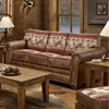 Farmhouse Sleeper Sofa, Deer Valley Motif Leather Look Microfiber Upholstery