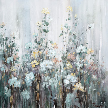 Spring abstract flowers - Oil Painting Print on Wrapped Canvas, Wall art, 30"x30"