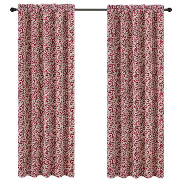 Jacquard Scroll Drapery Curtain Panels, Fuchsia, 50"x96", Set of 2