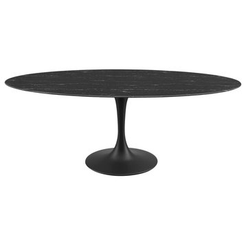 Oval 78" Dining Table Artificial Marble Top, Black Base/Black Top