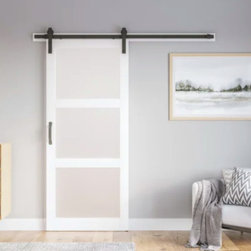 Masonite 3-Equal Lite Frosted Glass White Barn Door Kit - Front Doors
