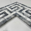 Carrara White Bardiglio Gray Marble Greek Key Mosaic Border Listello, 1 piece