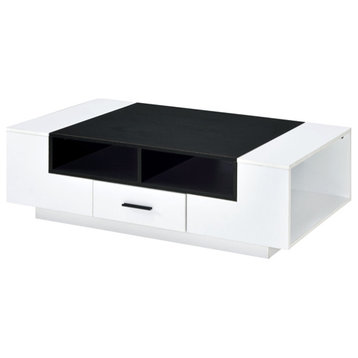 ACME Armour 1-Drawer Wooden Coffee Table with Compartments in White and Black